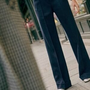 Sezane Black Lukas Trousers Pants High Waist Cuffed Rolled Hem Leg 40 8